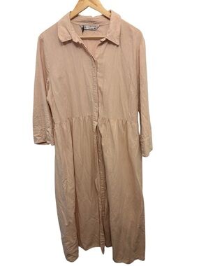 Zara Light Blush Pink Long Button-Front Shirt Dress